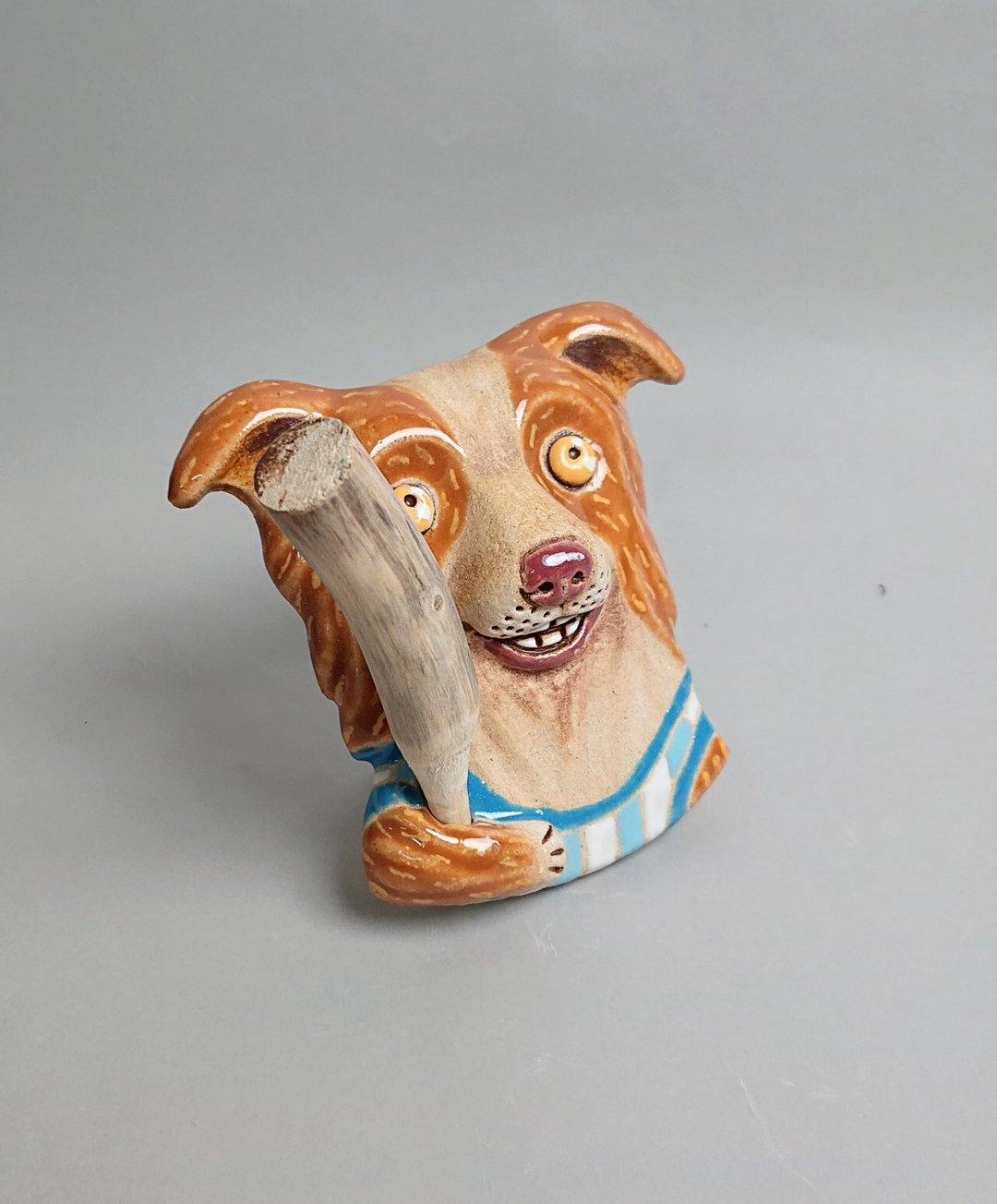 边境牧羊扩香器02(手工陶制品) - 香薰/精油/线香 - 陶 白色
