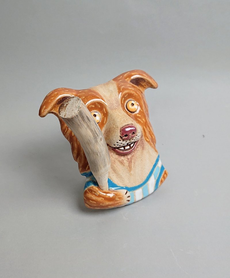 边境牧羊扩香器02(手工陶制品) - 香薰/精油/线香 - 陶 白色
