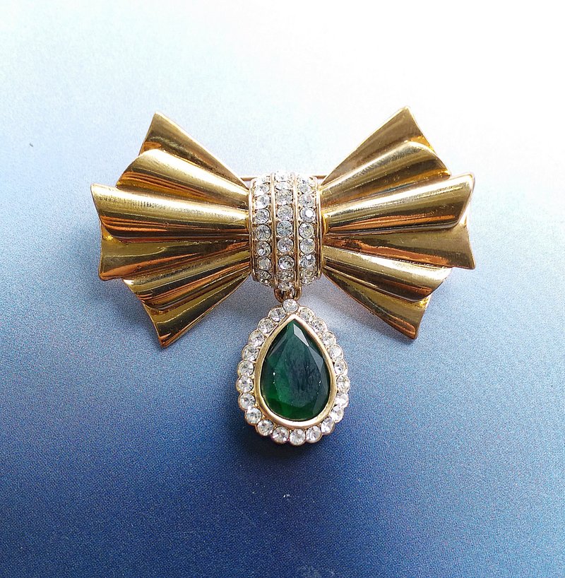 Vintage Jewelry 西洋古董饰品 AVON  华丽 蝴蝶结 领结 别针 - 徽章/别针 - 其他金属 金色