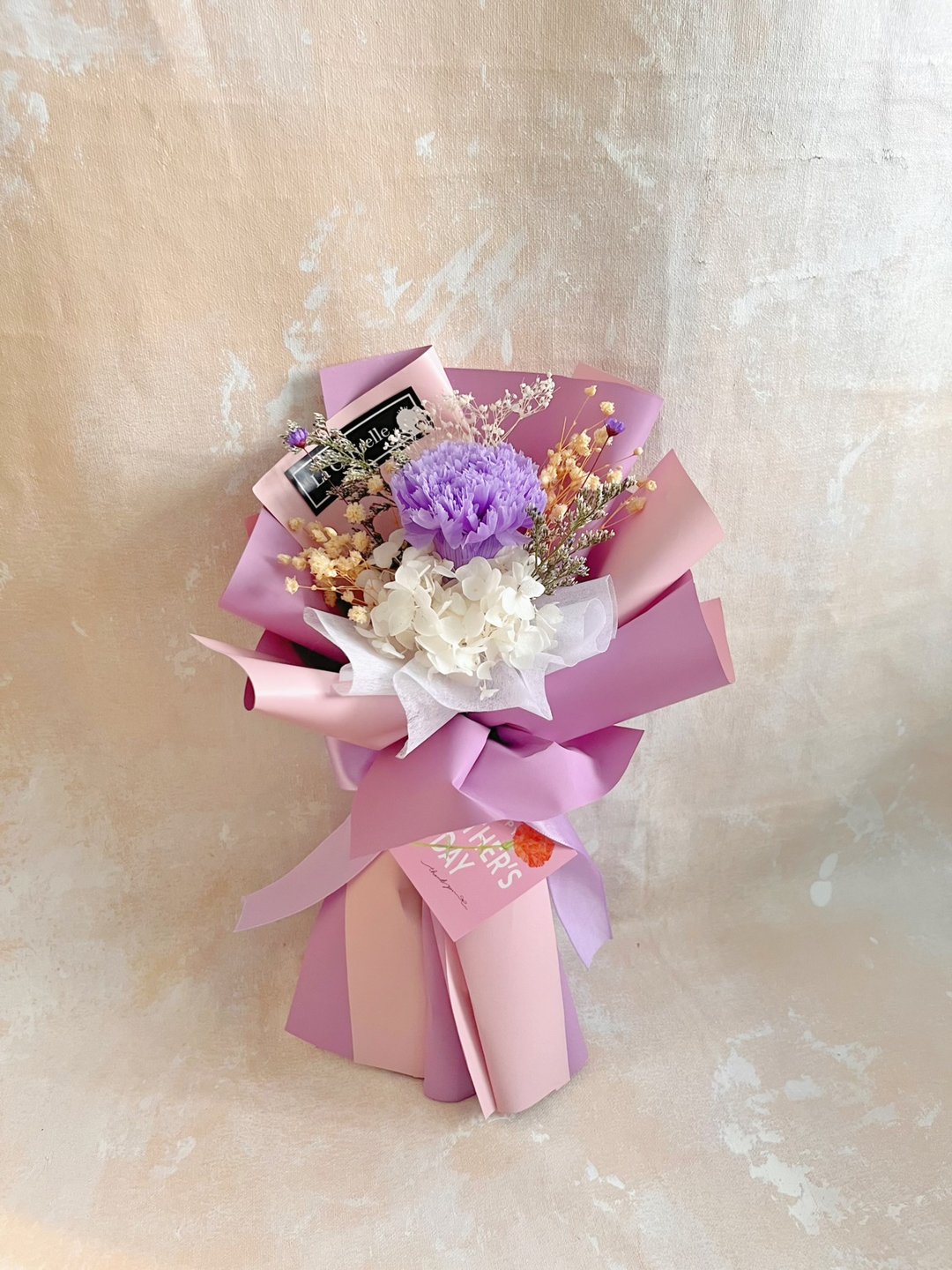 只限香港 母亲节花束系列 小心意 紫色 康乃馨 永生花 保鲜花 - 干燥花/捧花 - 植物．花 紫色