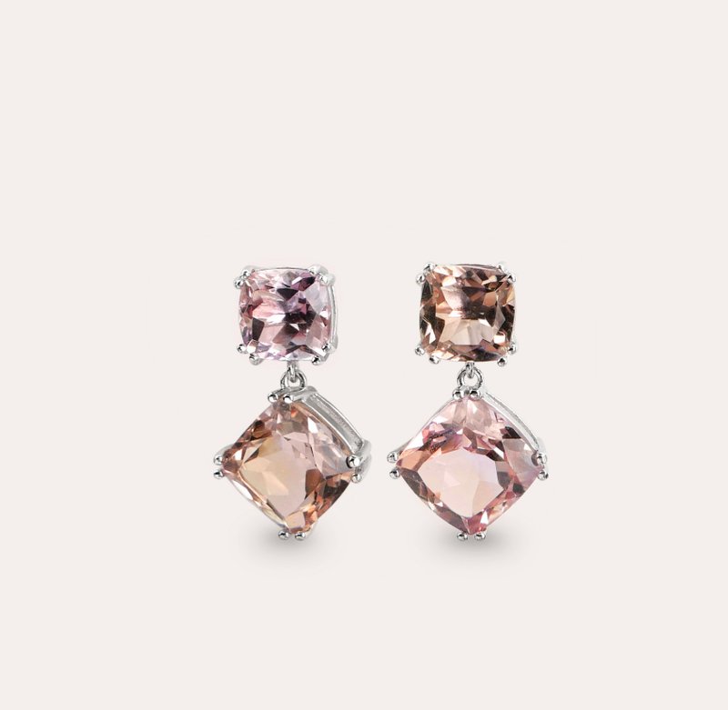 AND 紫黄晶 紫色 黄色 方形 8mm 10mm 耳环 蜕变系列 Twins - 耳环/耳夹 - 银 紫色