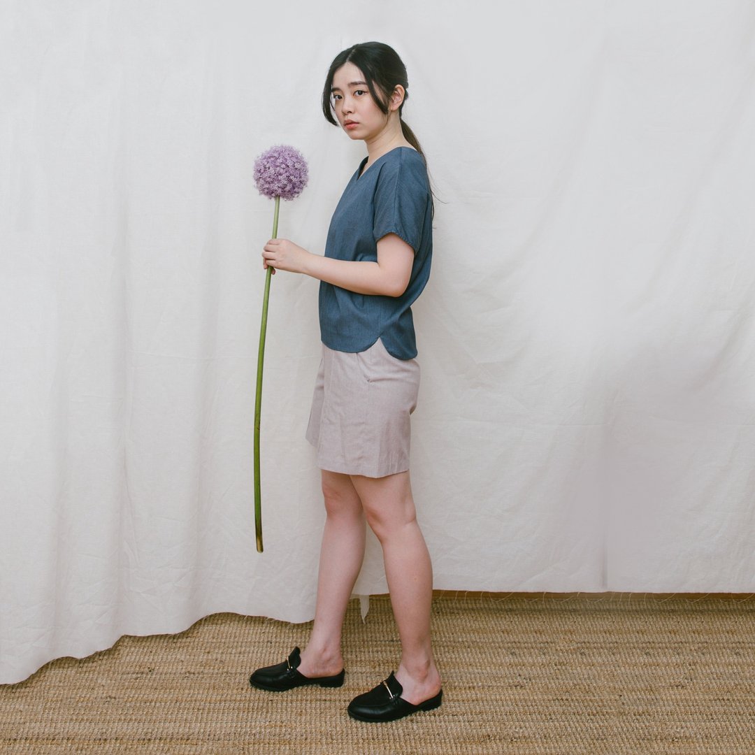 微瑕桑妮棉麻打折休闲松紧带短裤 - 女装长裤 - 棉．麻 卡其色
