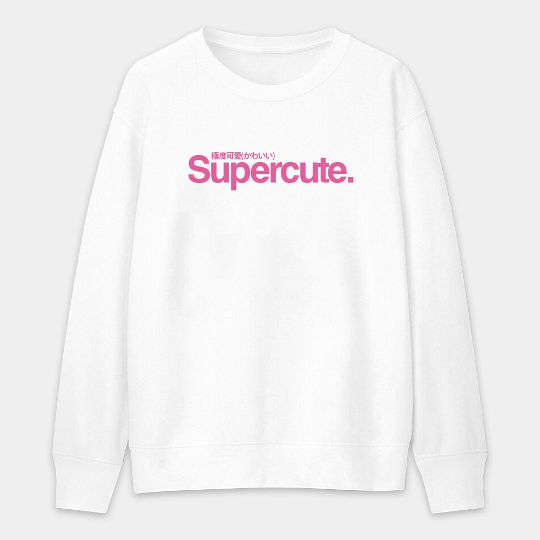 【秋冬新品】Supercute 极度可爱 中性纯棉大学T 046 - 中性连帽卫衣/T 恤 - 棉 白色