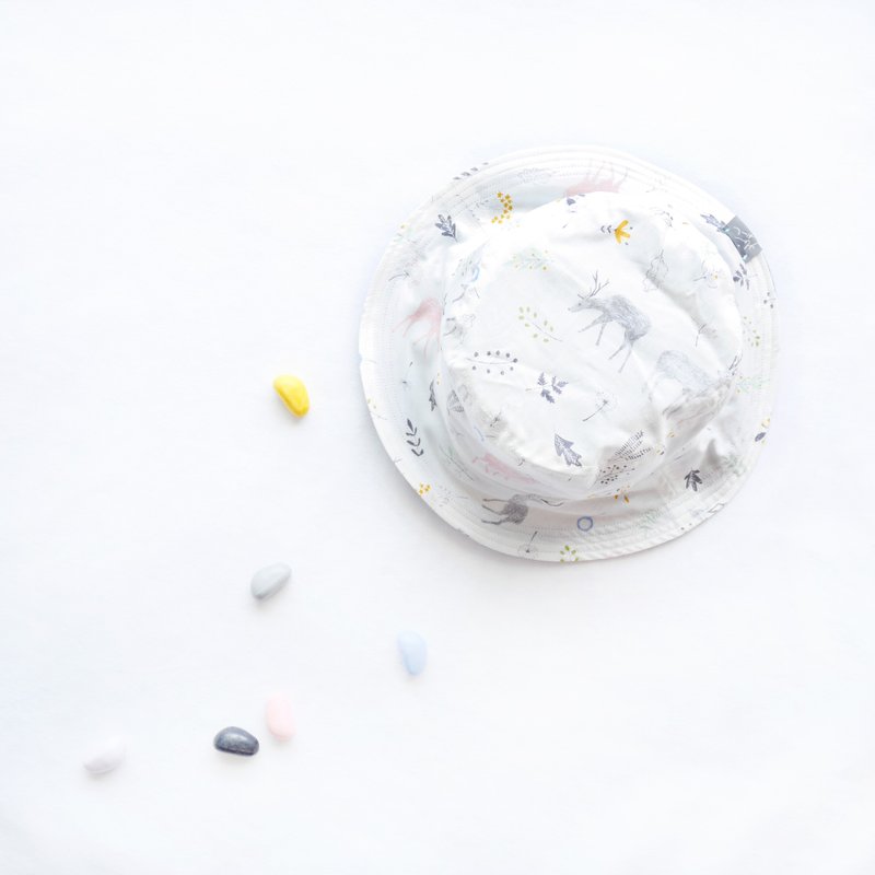 夏日双面渔夫帽系列 | 粉灰麋鹿 - 帽子 - 棉．麻 白色