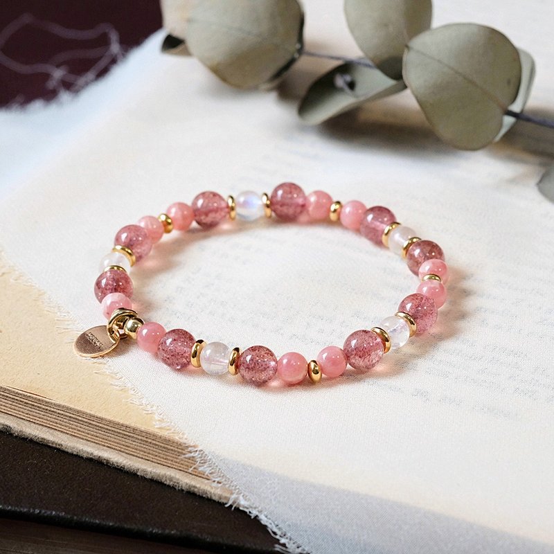 草莓晶 红纹石 月光石 手链 矿石水晶 - 手链/手环 - 宝石 粉红色