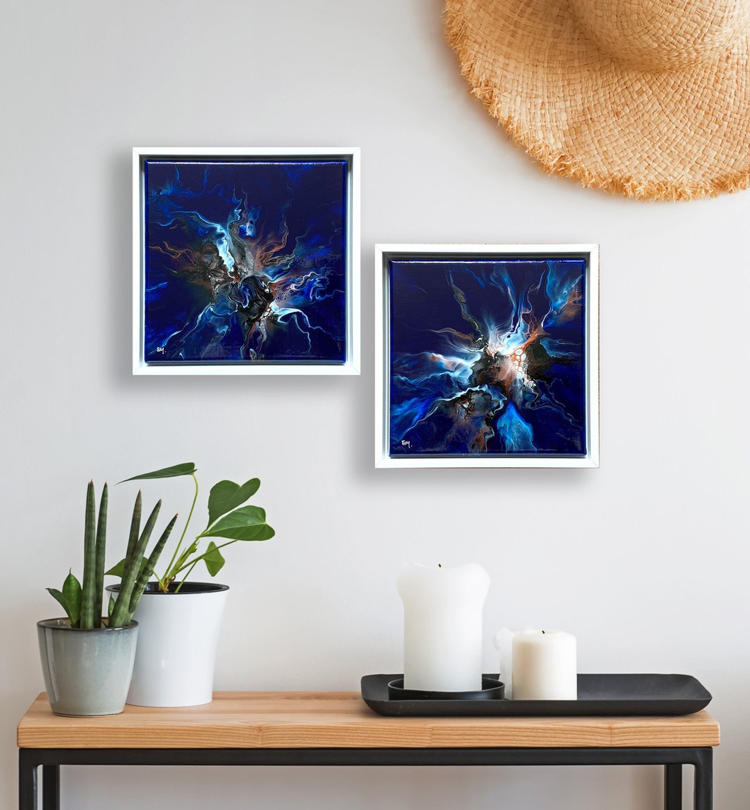 Original Abstract Painting Art Wall decor - Midnight I &amp; II - 墙贴/壁贴 - 压克力 蓝色