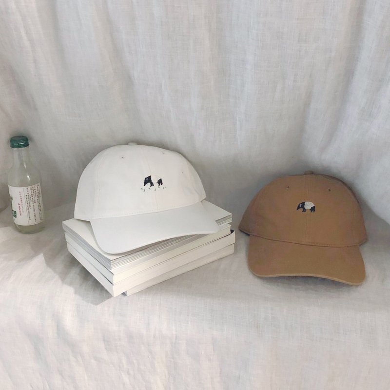 Tapir / Embroidery cap / White ,Brown【雙 11 限定】 - 帽子 - 棉．麻 多色