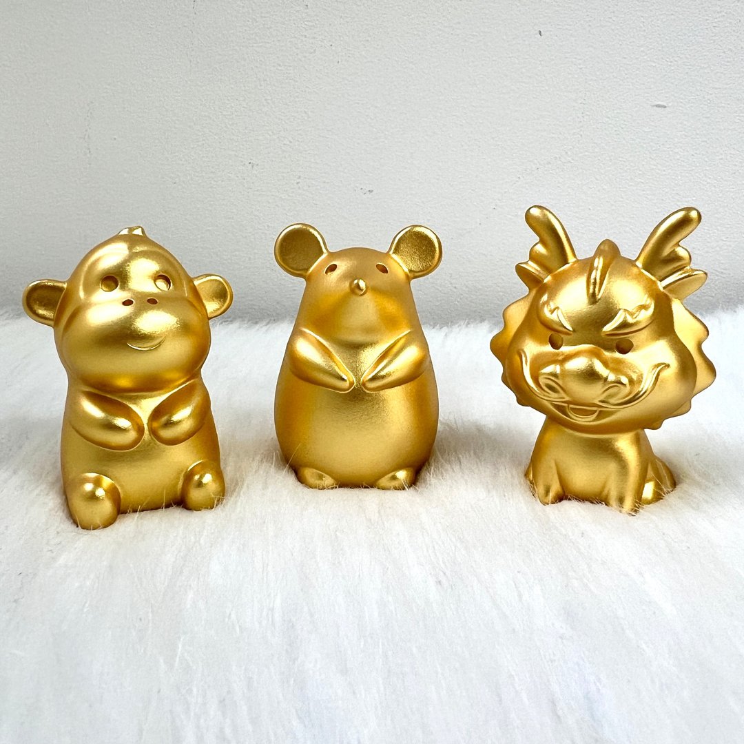 【三合贵人组合】十二生肖铜镀金摆件 - 猴、鼠、龙 | 奇门风水摆 - 摆饰 - 铜/黄铜 金色