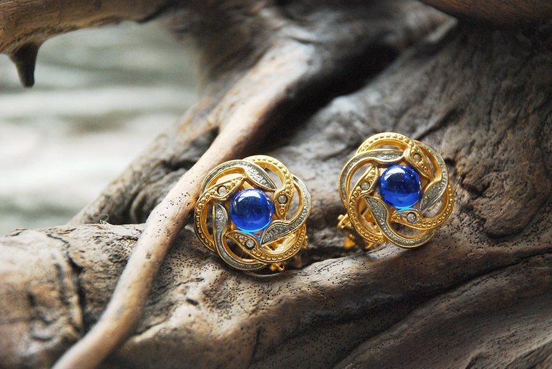 {:::Giraffe 长颈鹿人:::}_金银交错蓝眼古董耳环 - 耳环/耳夹 - 其他金属 金色