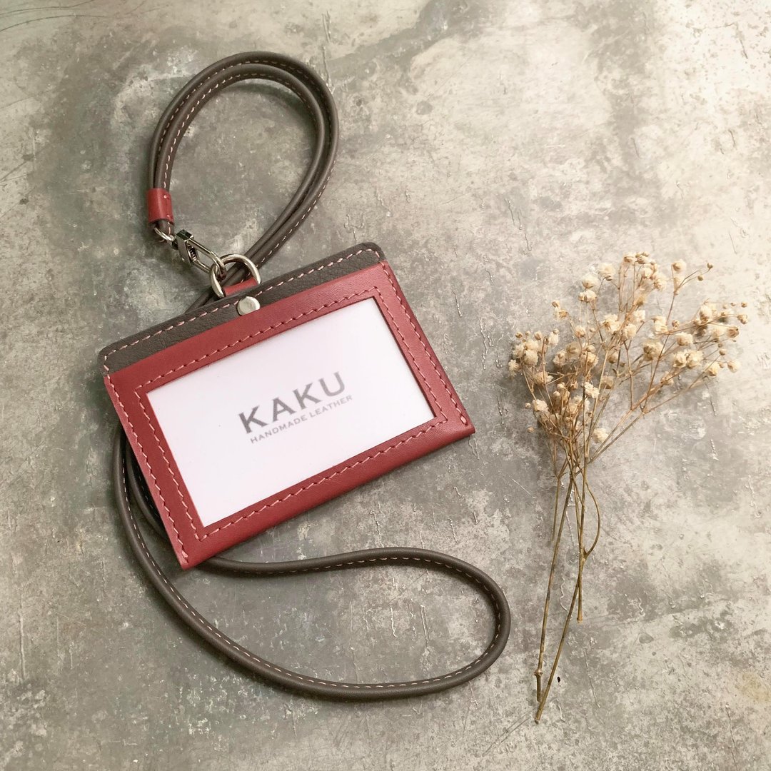 KAKU皮革设计 定制化识别证 悠游卡夹 证件夹 干燥玫瑰/灰 - 证件套/卡套 - 真皮 粉红色