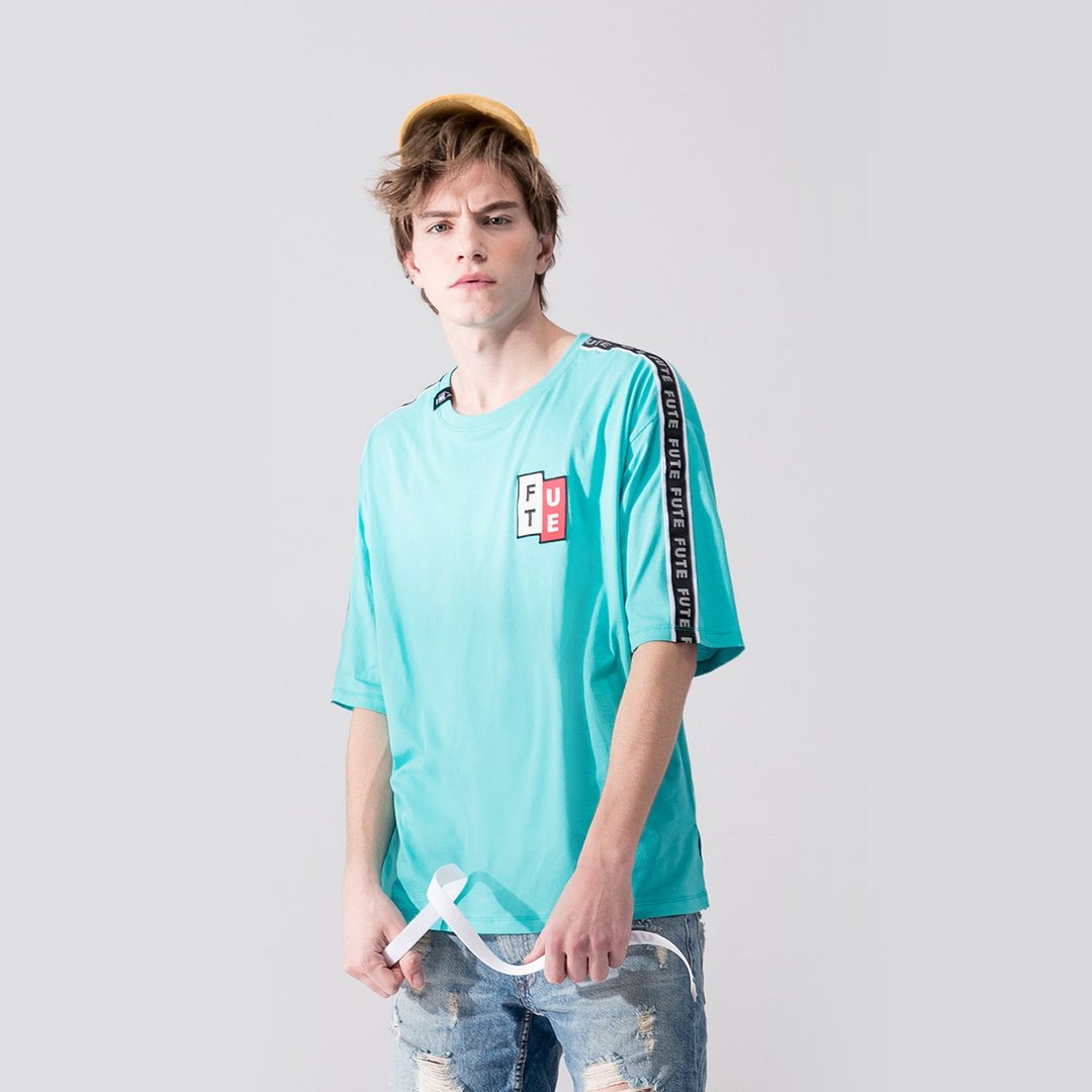 【中性款】宽松落肩 反光织带多色t-shirt / 蓝绿 - 男装上衣/T 恤 - 棉 绿色