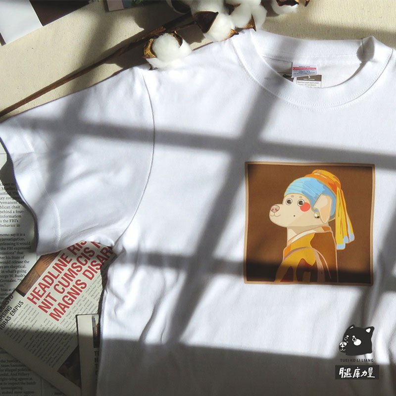 腿库力量亲子装_台湾原创小孩短T_戴着珍珠耳环的缘缘 - 童装上衣 - 棉．麻 白色