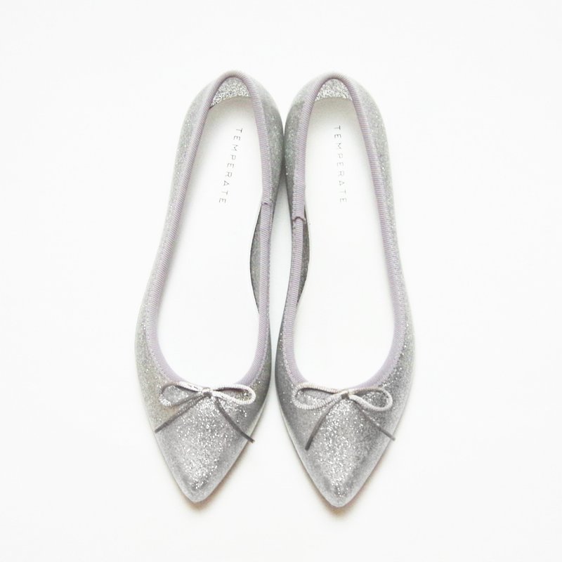 ALMA GLITTER (SILVER) PVC POINTED TOE FLATS SHOES Pointed to ballet shoes - 芭蕾鞋/娃娃鞋 - 防水材质 银色