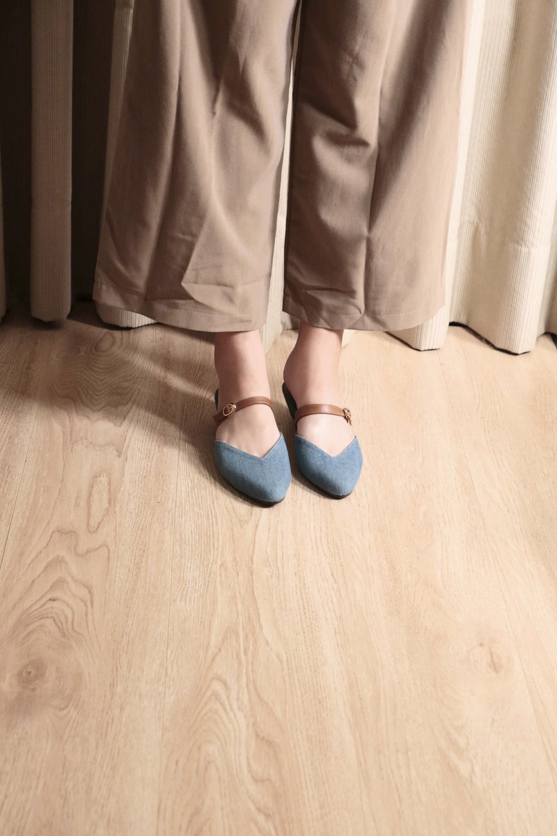 Museś Denim (浅蓝) Low Heels 穆勒丹宁 | WL - 高跟鞋 - 棉 蓝色