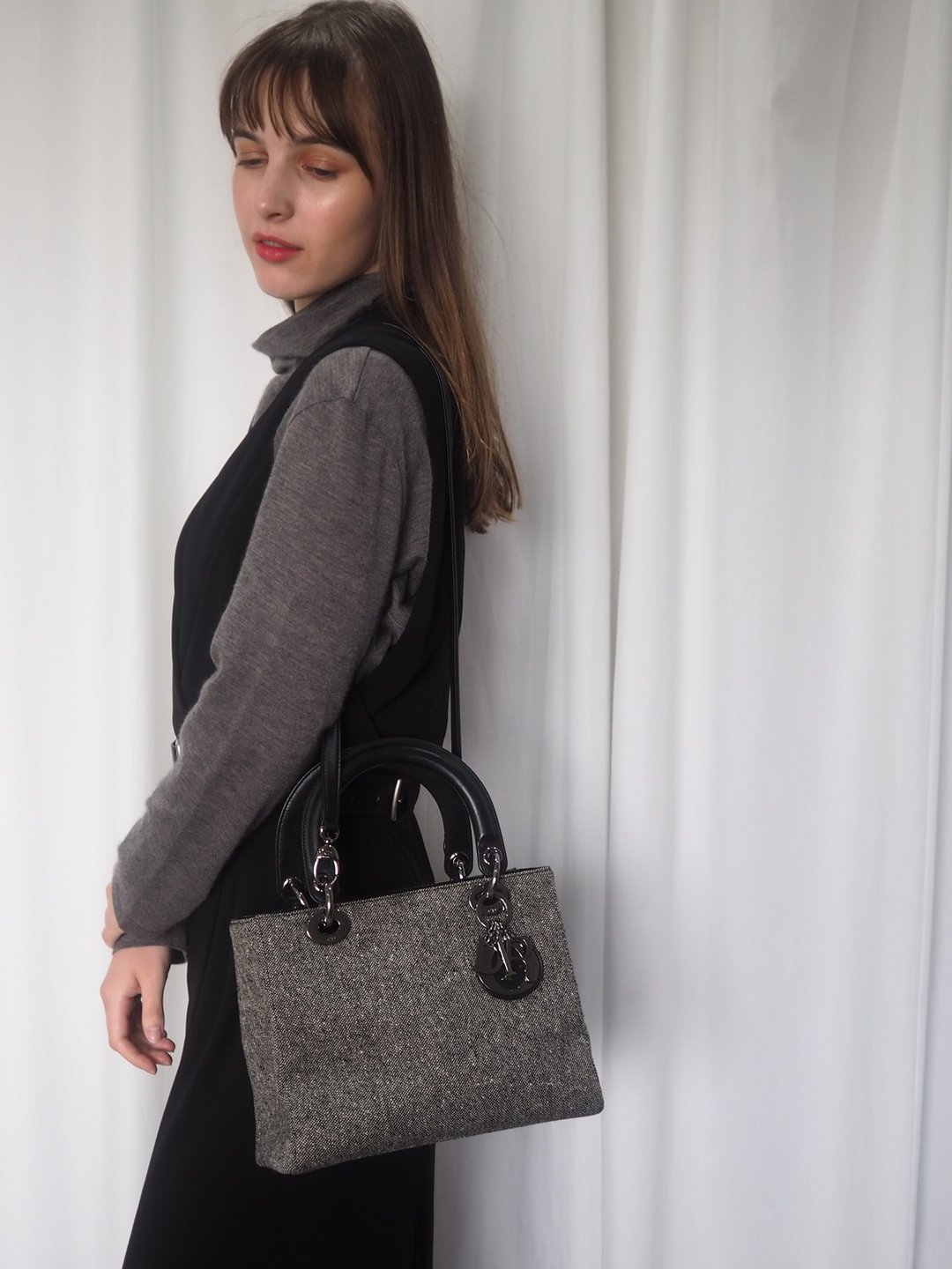 CHRISTIAN DIOR Lady Dior 两用手提包 灰色 帆布 迪奥 复古 - 手提包/手提袋 - 棉 灰色