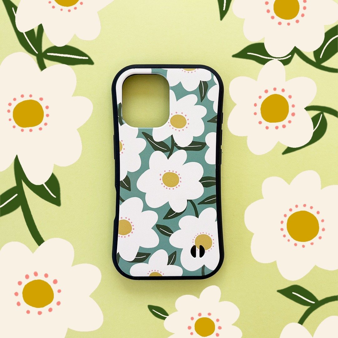 【支持iPhone16系列】白色花朵iPhone握把手机壳 - 温柔花卉图案设计 - 手机壳/手机套 - 塑料 白色