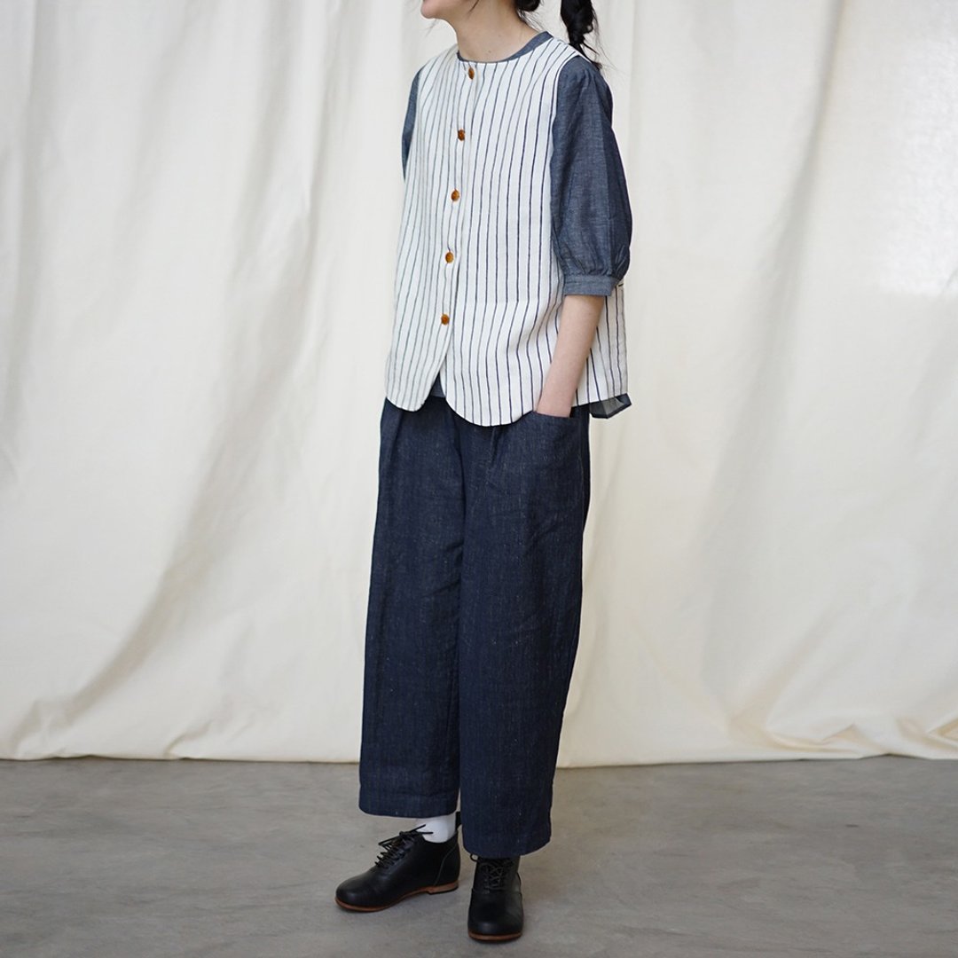 【Pinkoi ONLY】Stripe Linen Vest - 女装背心 - 棉 蓝色