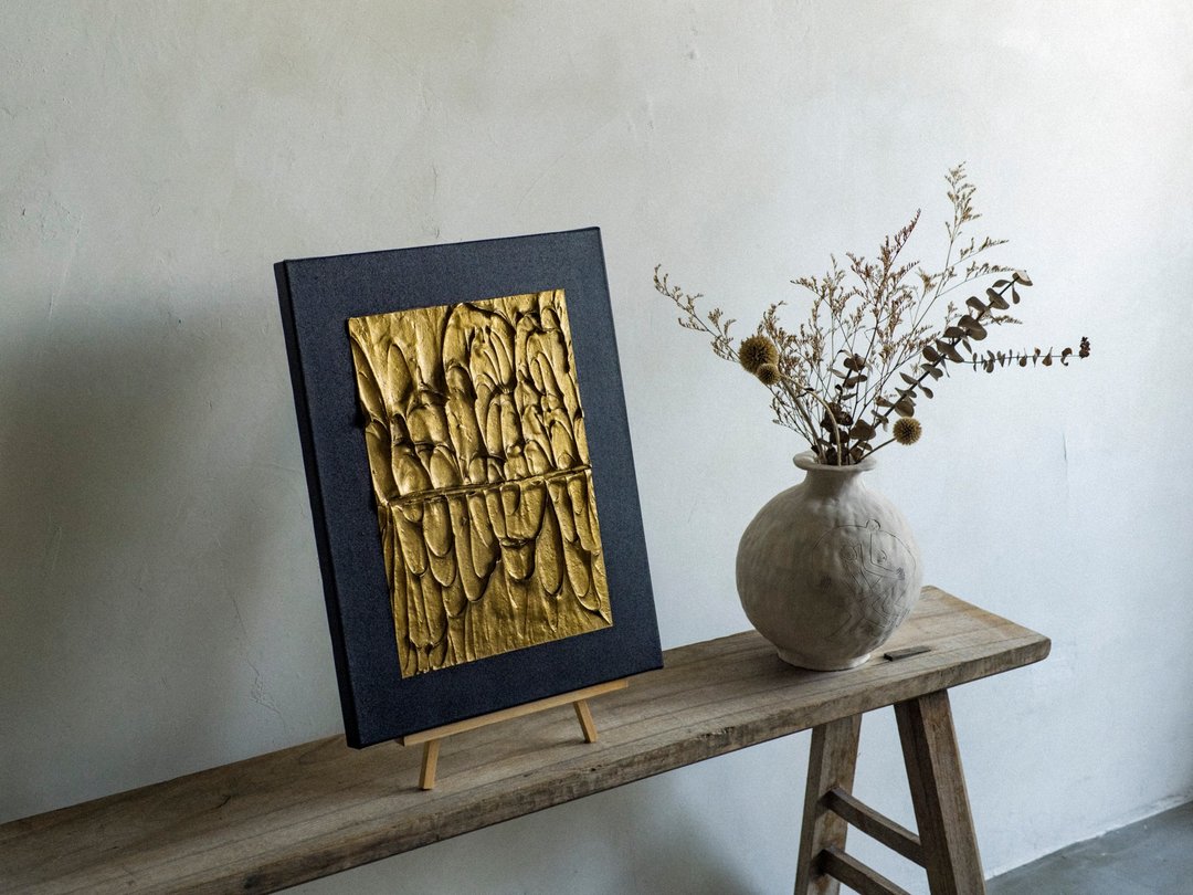 极简石膏画【金熔岩】中 / 库存 / 纯手工 - 海报/装饰画/版画 - 水泥 金色