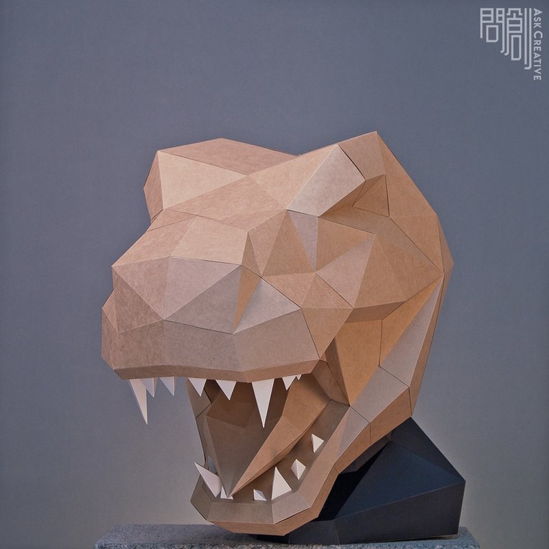 DIY手作3D纸模型 礼物 摆饰 面具系列-暴龙面具 - 玩偶/公仔 - 纸 卡其色