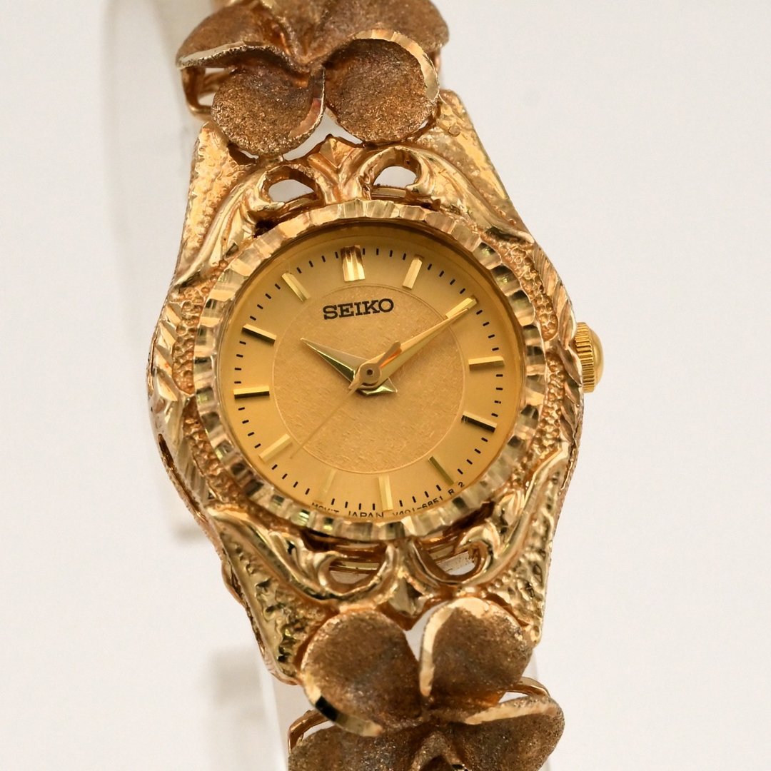 包邮 SEIKO V401-0920 金色女士石英表花表古董表老式手表直接从日本发货 - 女表 - 不锈钢 金色