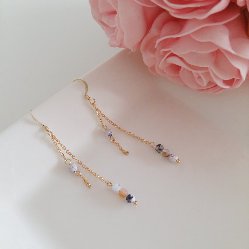 ::温文尔雅大理石系列:: 简约大理石纹耳环 / ::Debonair Marble Collection:: Gold Plated Marble Black White Translucent Faceted Stone Chain Dangle Drop Earrings - 耳环/耳夹 - 其他金属 金色