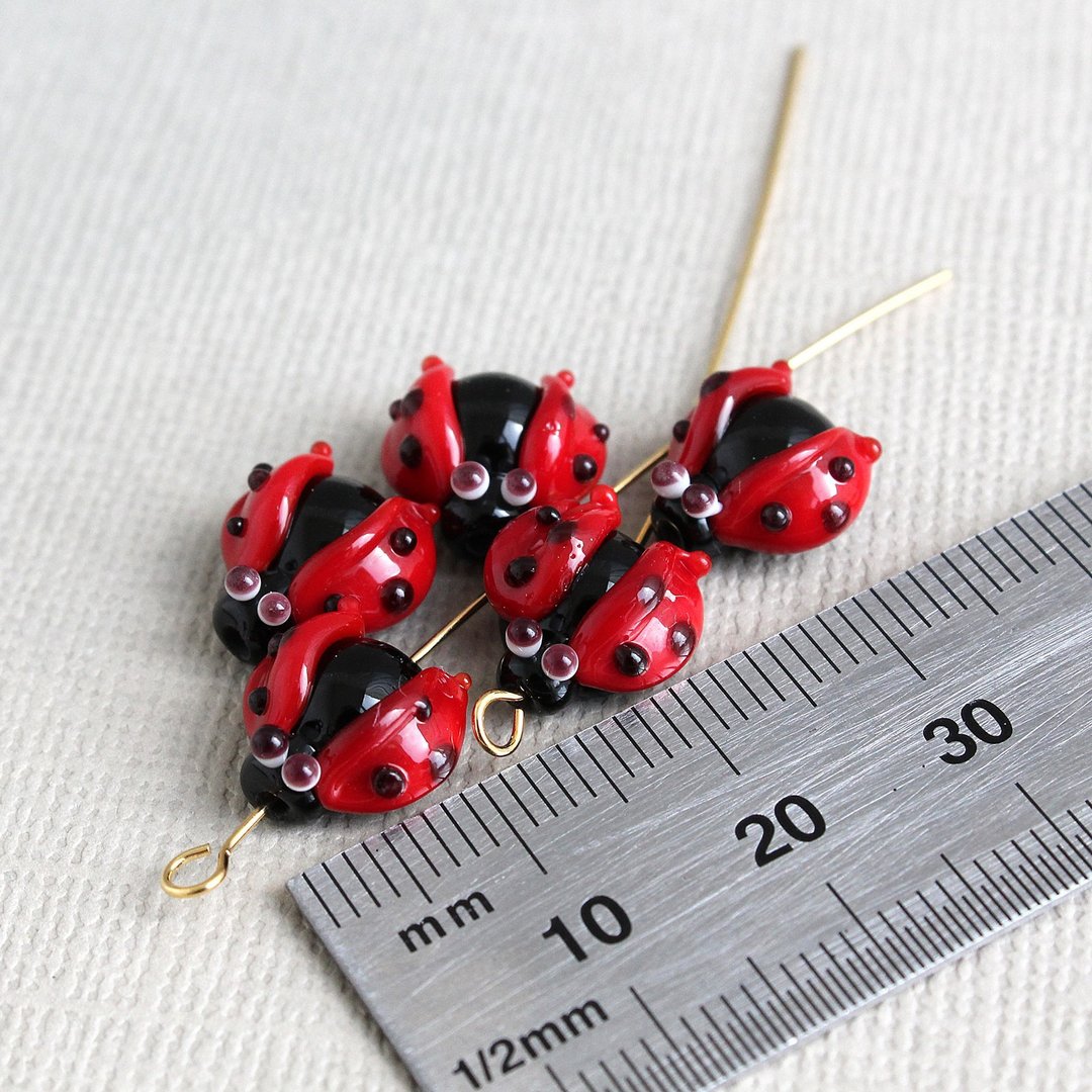 Ladybug Glass Lampwork Beads DIY Jewelry Making Acceessories 1 pcs - 陶艺 - 玻璃 红色