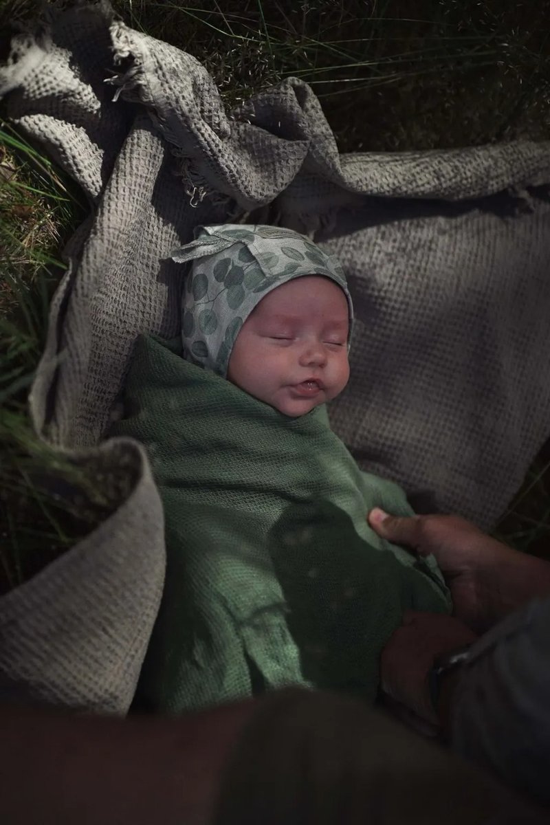 藤蔓小熊新生软帽 - 婴儿帽/发带 - 亚麻 绿色