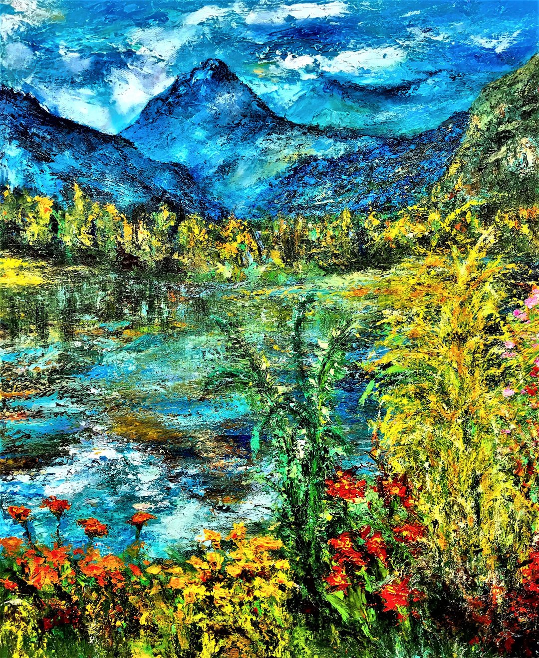 手工油画 梦幻湖 包邮  挂画壁画 疗愈画装饰画 调色画刀手工创作 - 海报/装饰画/版画 - 棉 多色