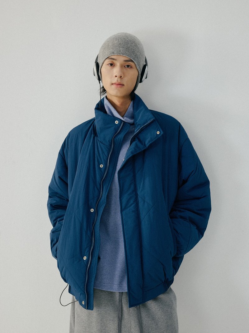 日系复古 / 可拆卸连帽棉衣外套 - 男装外套 - 其他材质 蓝色