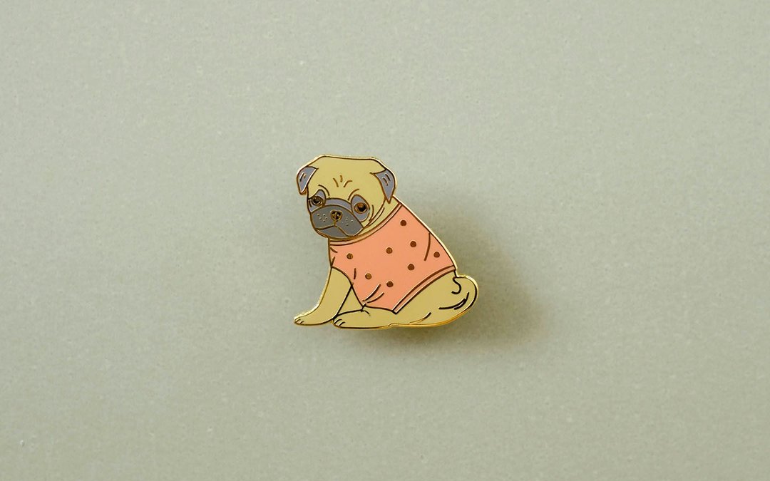 Pug Enamel Pin, Badge, Brooch, Pin, Accessories - 胸针 - 珐琅 绿色