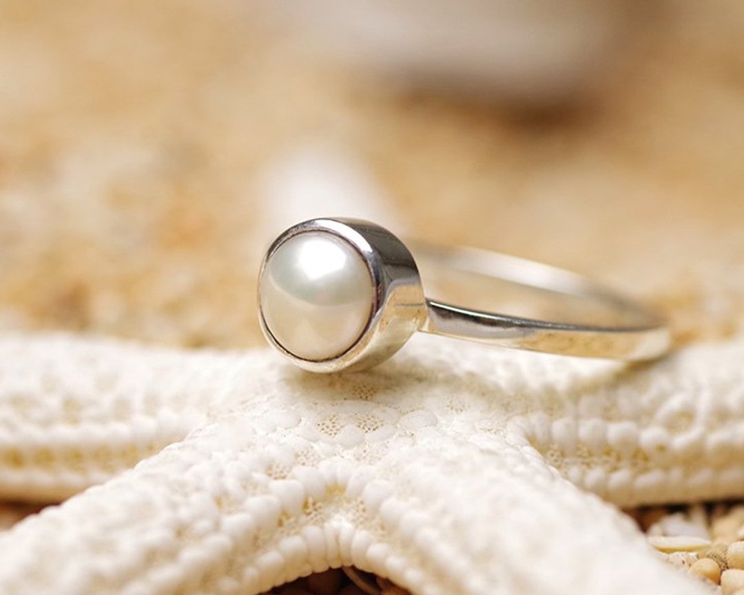 Freshwater pearl Silver ring - 戒指 - 石头 白色