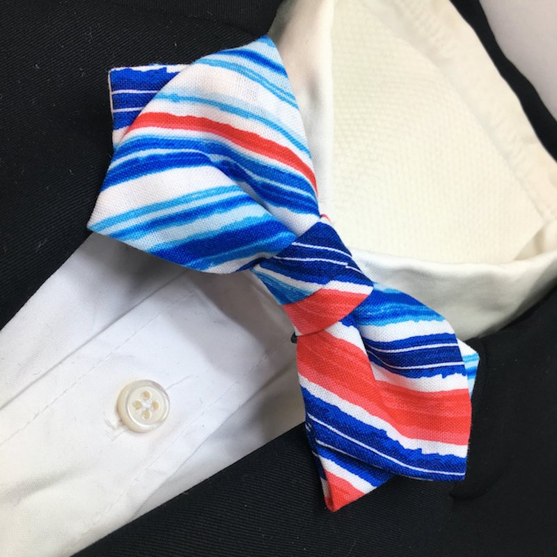 Watercolor painting regimental bowtie butterfly Red&Blue - 领结/领巾 - 棉．麻 蓝色