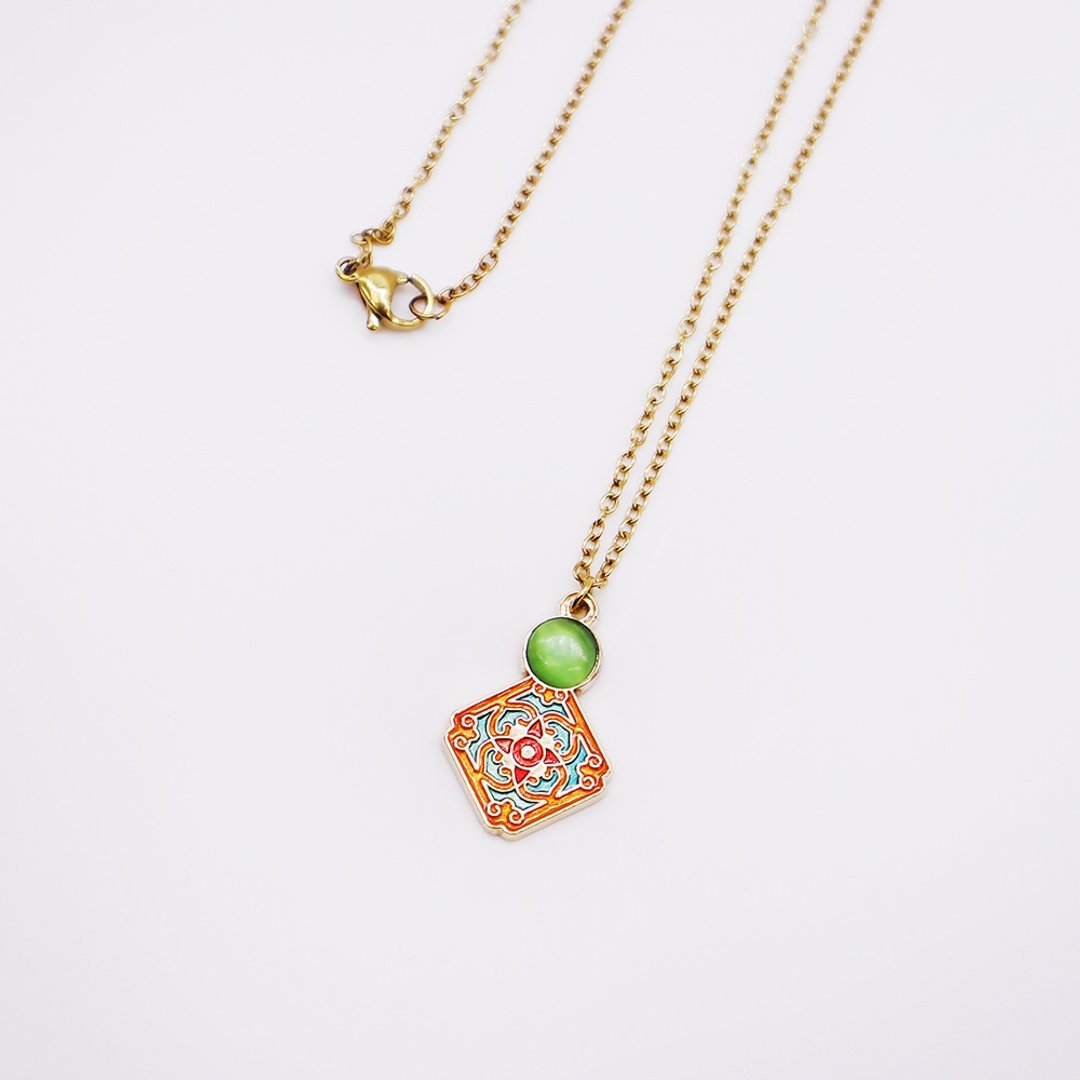 【卡片项链Card Necklace】台湾文化 花砖款-花团锦簇 - 项链 - 其他金属 