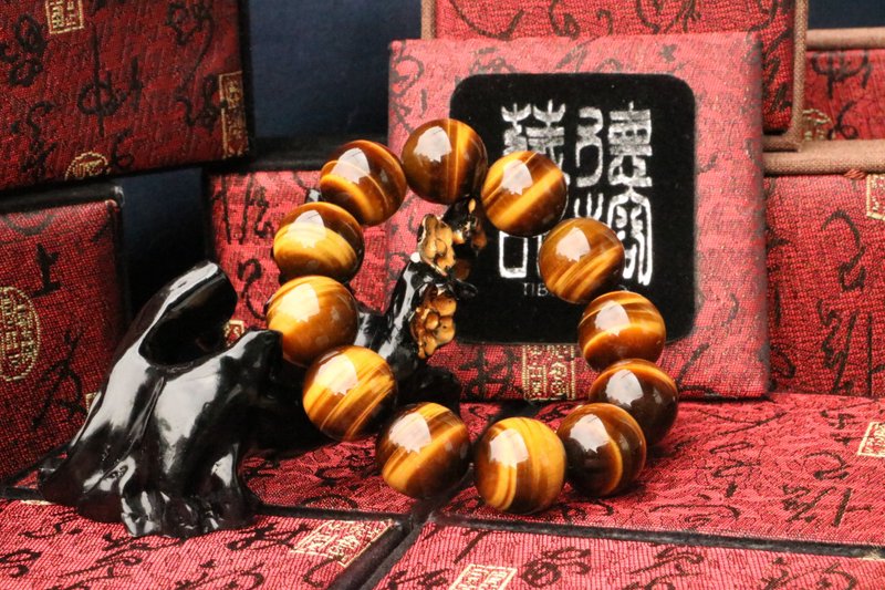 原矿无染色黄虎眼石 18mm 佛珠 手串 定制化串珠设计 虎年饰品 - 手链/手环 - 玉石 