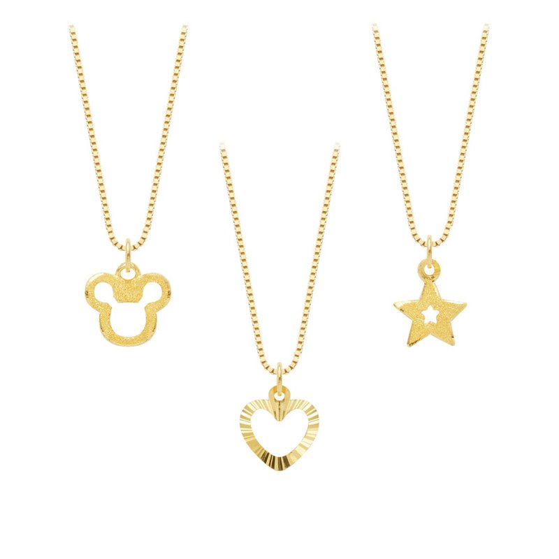 藏宝箱金饰 9999黄金纯金 爱心坠子 熊项链 星星 锁骨链 人气推荐 - 项链 - 24k 金 金色