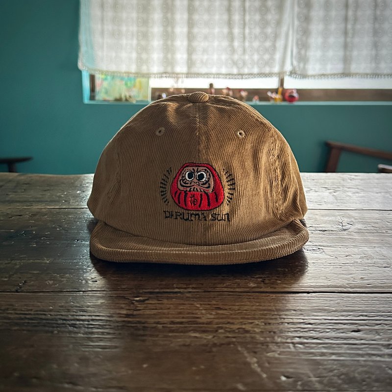 达摩太阳 灯芯绒短帽檐刺绣 CAP - 帽子 - 棉．麻 咖啡色