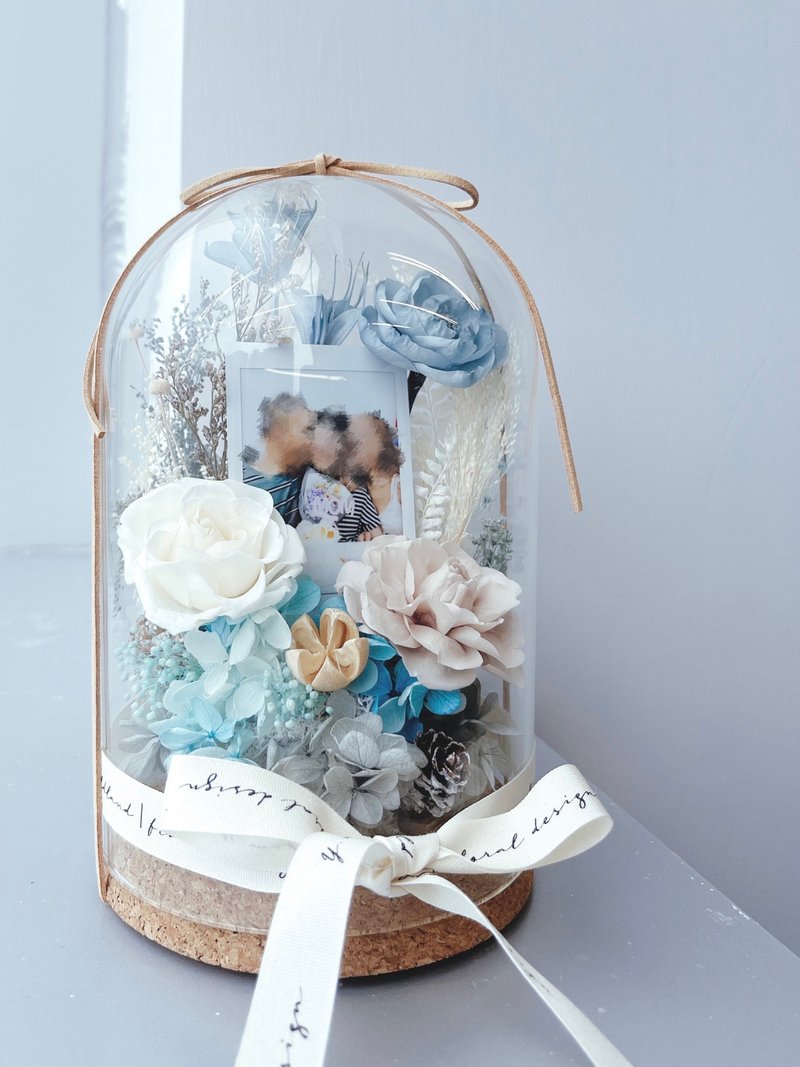 【定制化】永生花玻璃罩 - 蓝色 - 干燥花/捧花 - 玻璃 