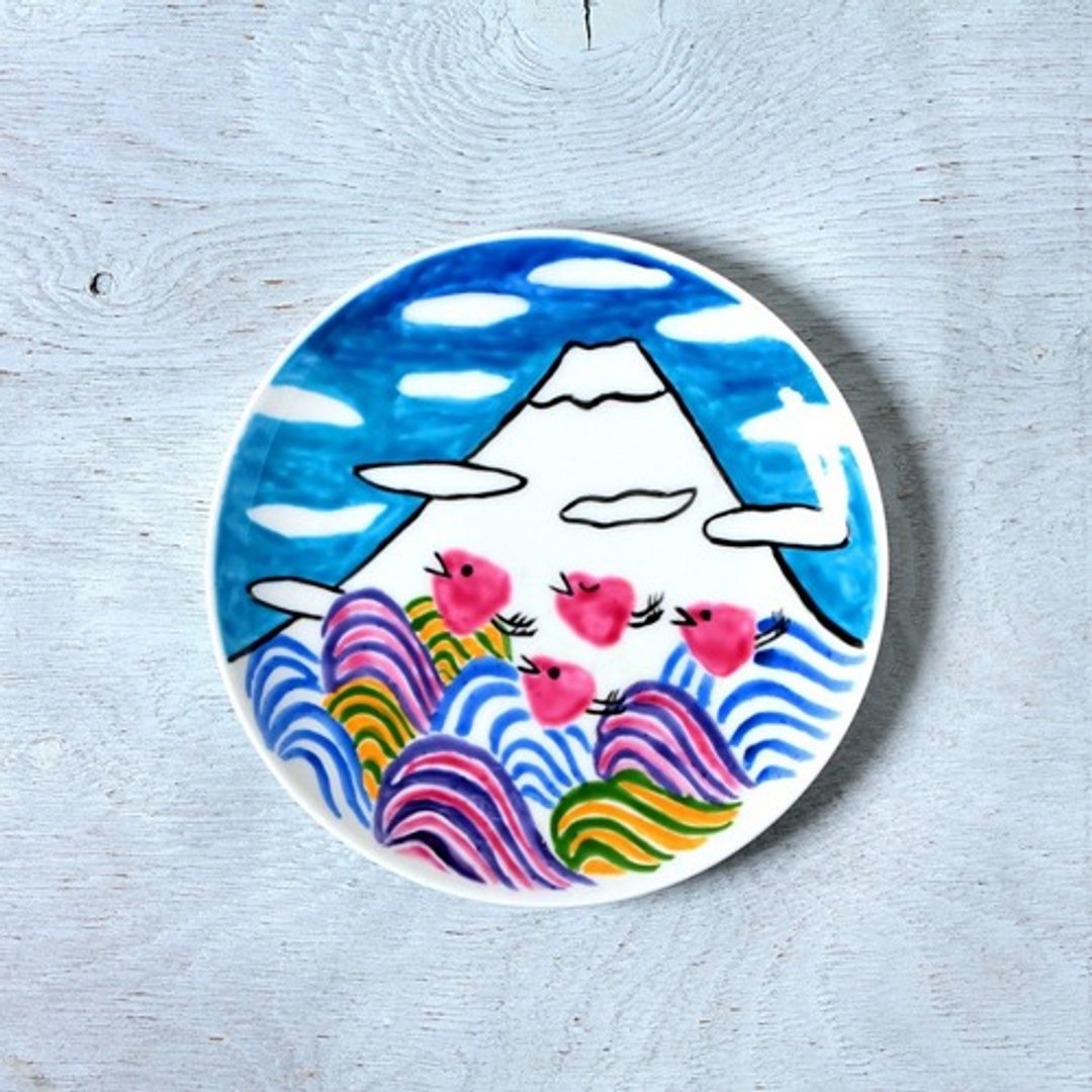 Mt. Fuji in winter ・ Color painting plate part2 - 浅碟/小碟子 - 陶 