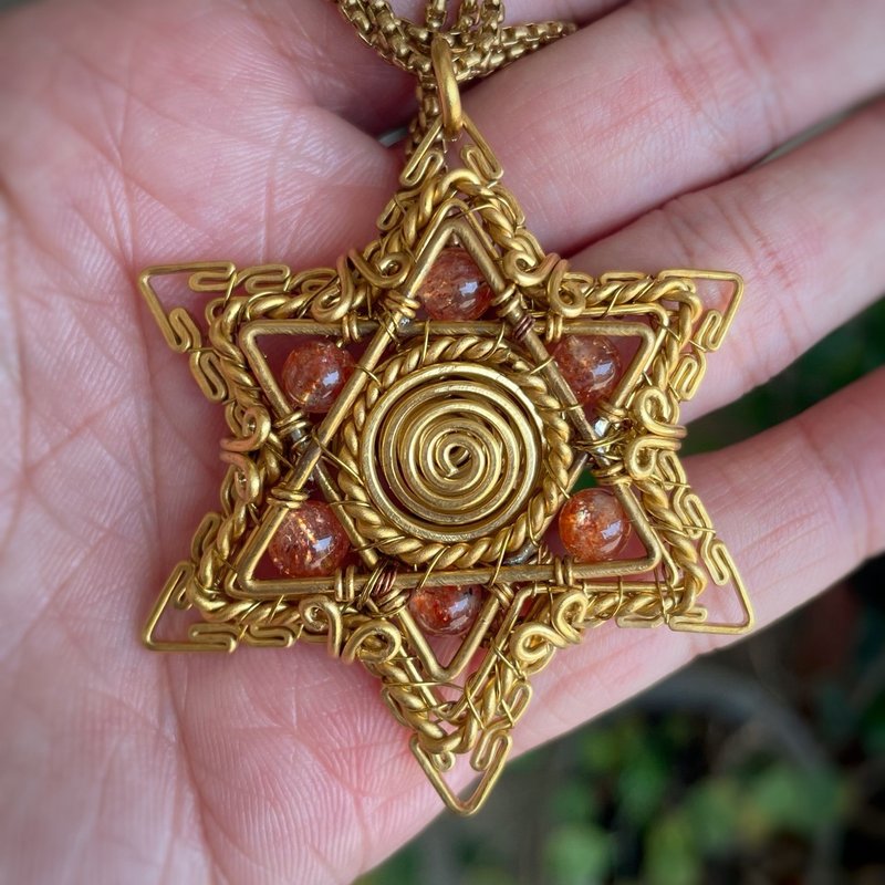 黄铜六芒星项链 金属编织 手工制作 - 项链 - 铜/黄铜 金色