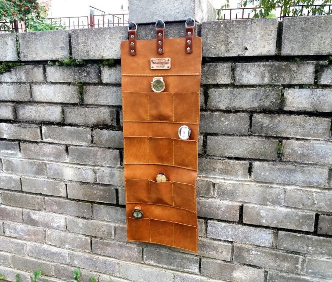 Watch wall storage, Leather wall hanging, wall office decor, wall pocket watch - 收纳用品 - 真皮 多色