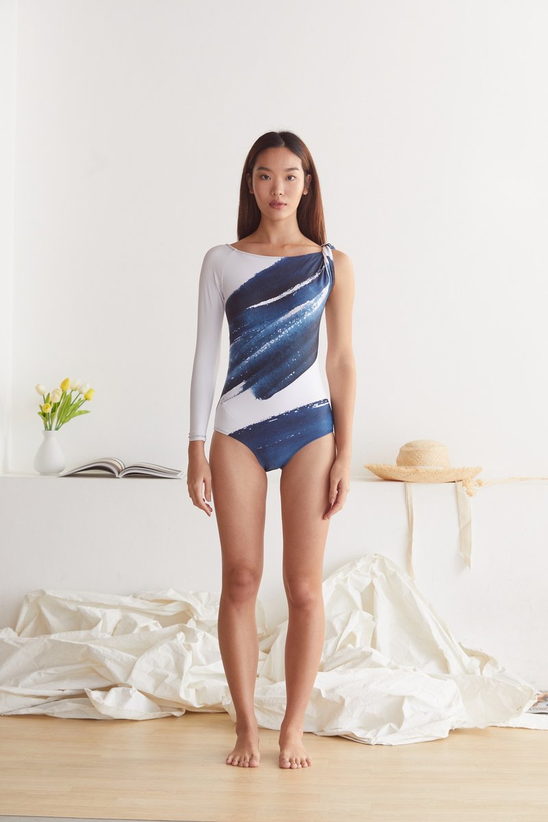 Maiton's Seascape One-Shoulder Swimsuit - 女装泳衣/比基尼 - 聚酯纤维 蓝色