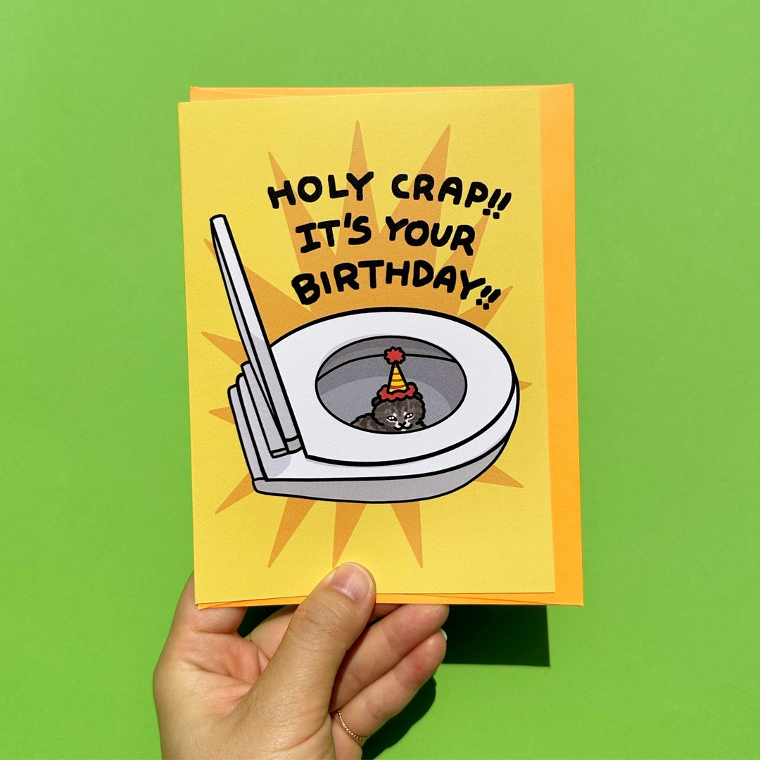Card Birthday Funny Meme Cat Card Holy Crap It's your Birthday funny toilet Cat Card - 卡片/明信片 - 纸 