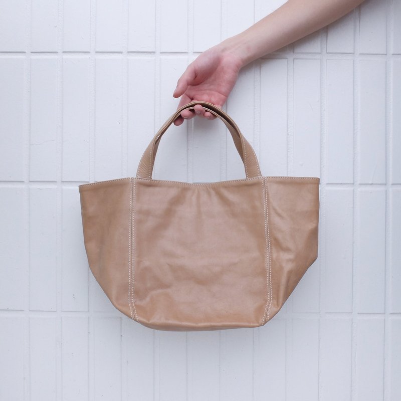 轻巧短把宽包-附票卡夹 /浅驼 - 手提包/手提袋 - 真皮 卡其色