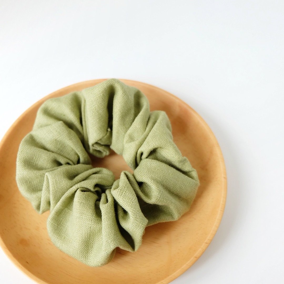 Handmade by Beatrice | 手工棉麻和风抹茶绿 大肠发圈 - 发饰 - 棉．麻 绿色