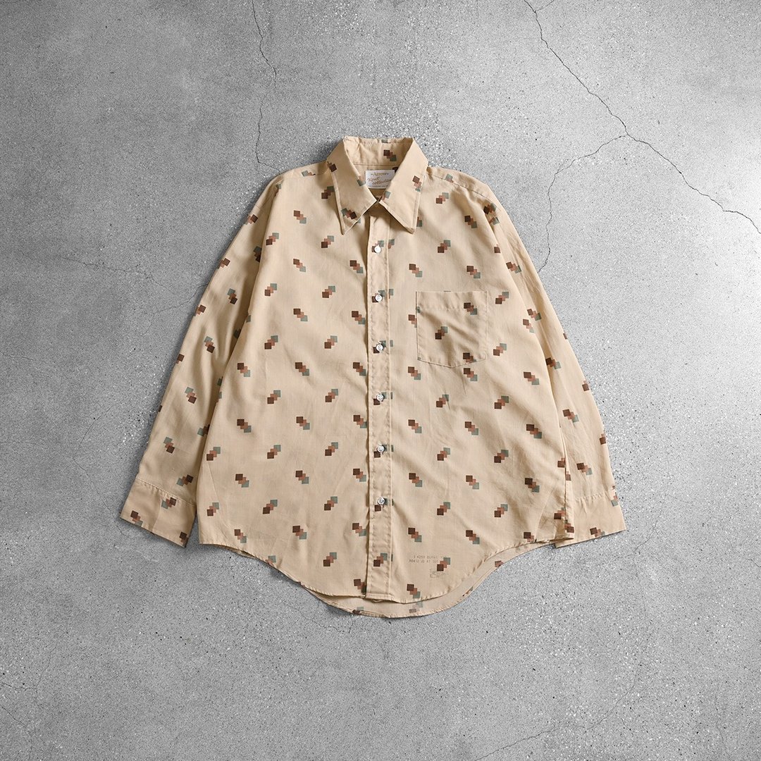Vintage美式复古衬衫 / 美式古着、古着上衣、尖领衬衫、古着衬衫 - 男装上衣/T 恤 - 棉 卡其色