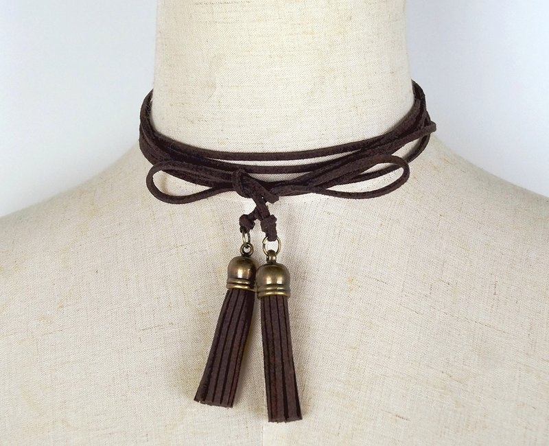 蒸汽朋克 咖棕色 流苏 仿皮绳 多层choker 颈圈脖圈 项链 手链 - 项链 - 人造皮革 咖啡色