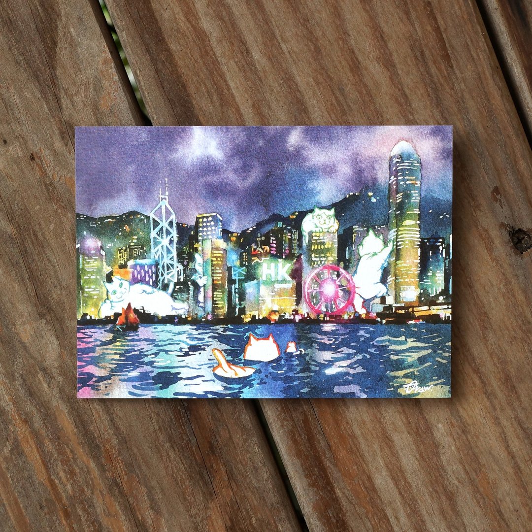 小猫新仔浪游记系列明信片 - 维多利亚港 - 卡片/明信片 - 纸 多色