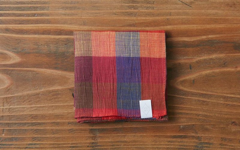 Rummy dyed check handkerchief orange × red - 其他 - 棉．麻 橘色