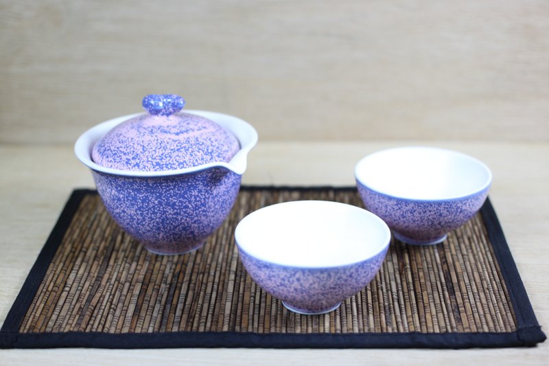 【蛇年新春】粉紫结晶 盖碗茶具组 一碗两杯 名家叶敏祥作品 - 茶具/茶杯 - 陶 