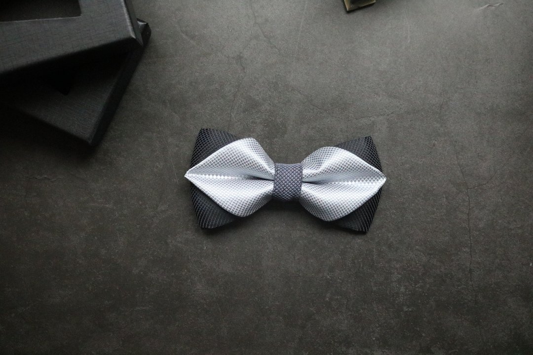 銀灰色雙層鑽石結結婚宴會蝴蝶結 - 领带/领带夹 - 丝．绢 银色